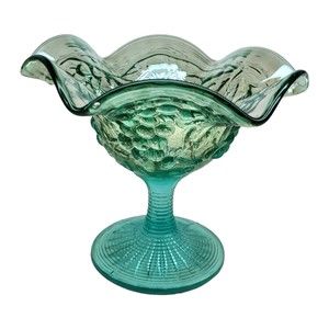 Vintage  Imperial Grape Carnival Glass Compote in Aqua HTF Color 6 Ruffles GLOWS